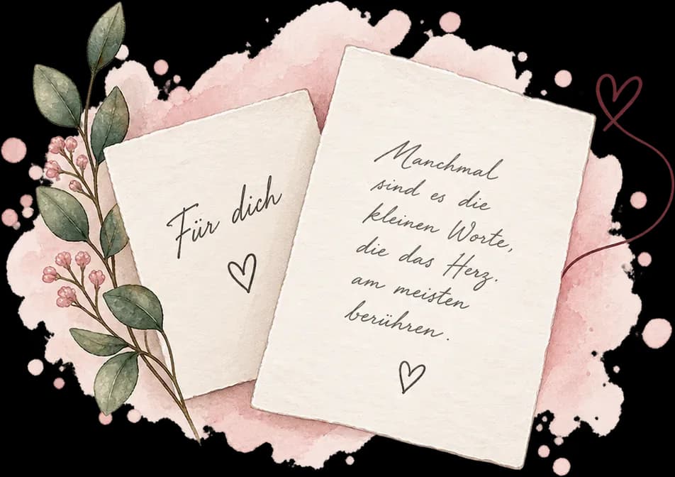 Zwei fertig beschriebene Karten liegen zum Durchlesen nebeneinander